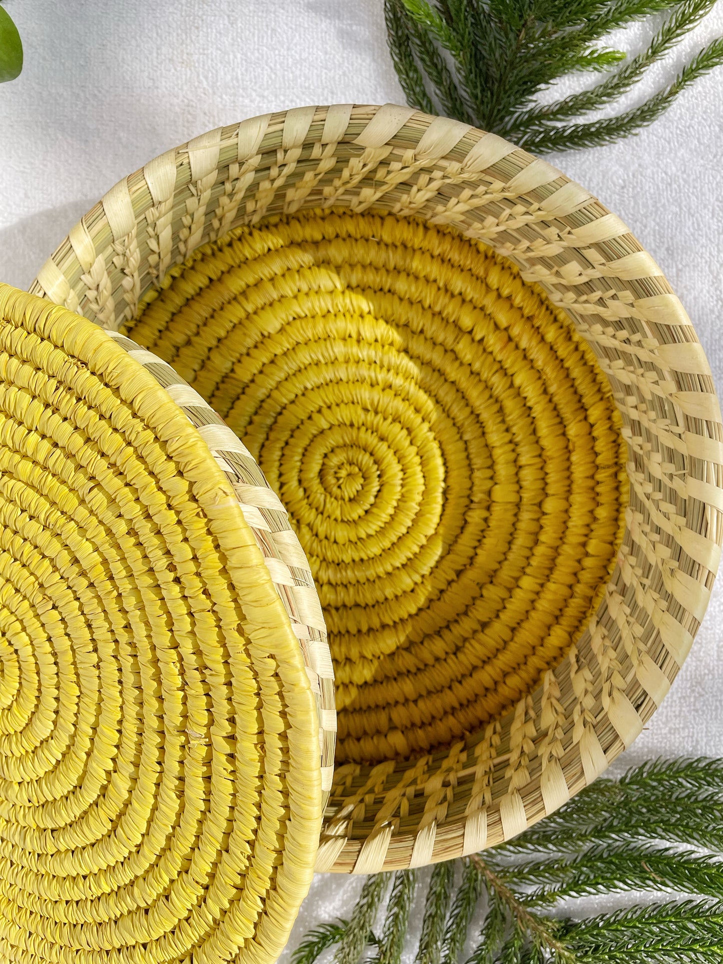 Sabai Grass & Date Palm Storage Box – Yellow Lid