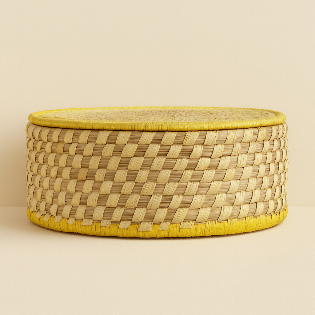 Sabai Grass & Date Palm Storage Box – Yellow Lid