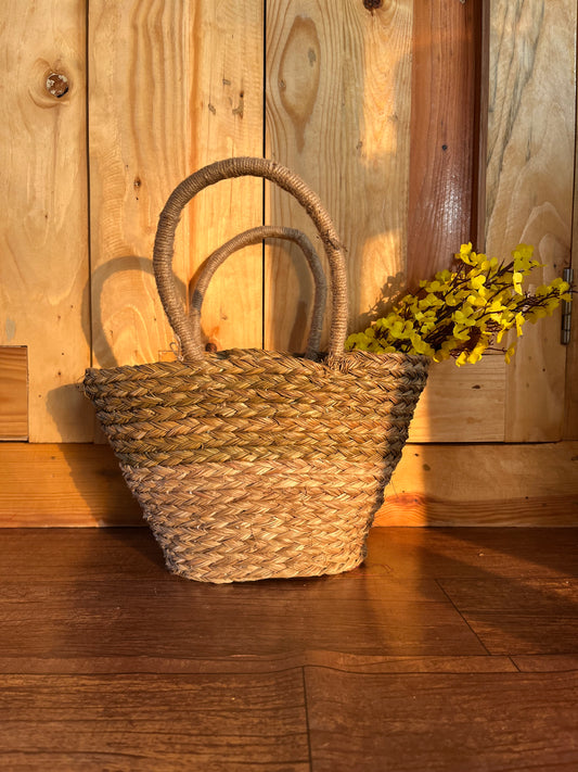 Handcrafted Sabai Grass Tote Bag – Eco-Friendly Green & Natural Color Woven Bag for Décor or Day Outings