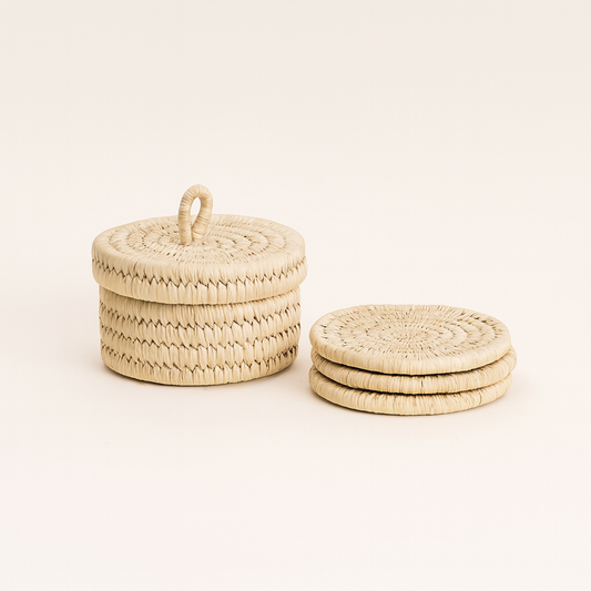 Sabai Grass & Date Palm Coaster Set with Lid