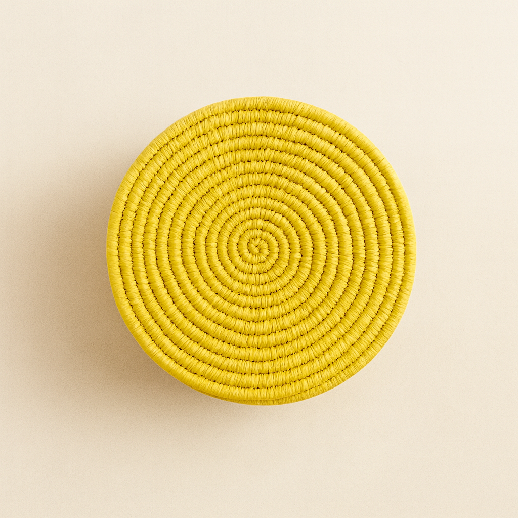 Sabai Grass & Date Palm Storage Box – Yellow Lid
