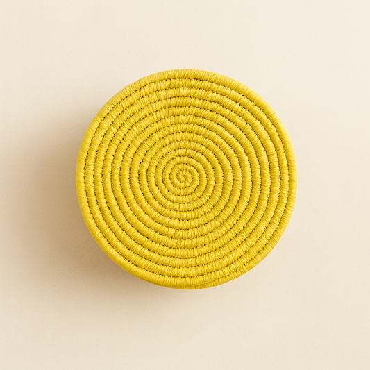 Sabai Grass & Date Palm Storage Box – Yellow Lid