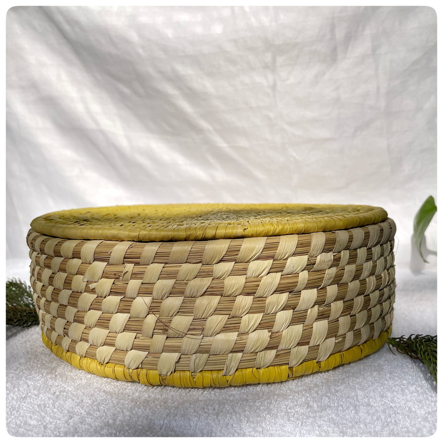 Handcrafted Sabai Grass & Date Palm Round Storage Box - Versatile, Eco-Friendly & Stylish Organizer