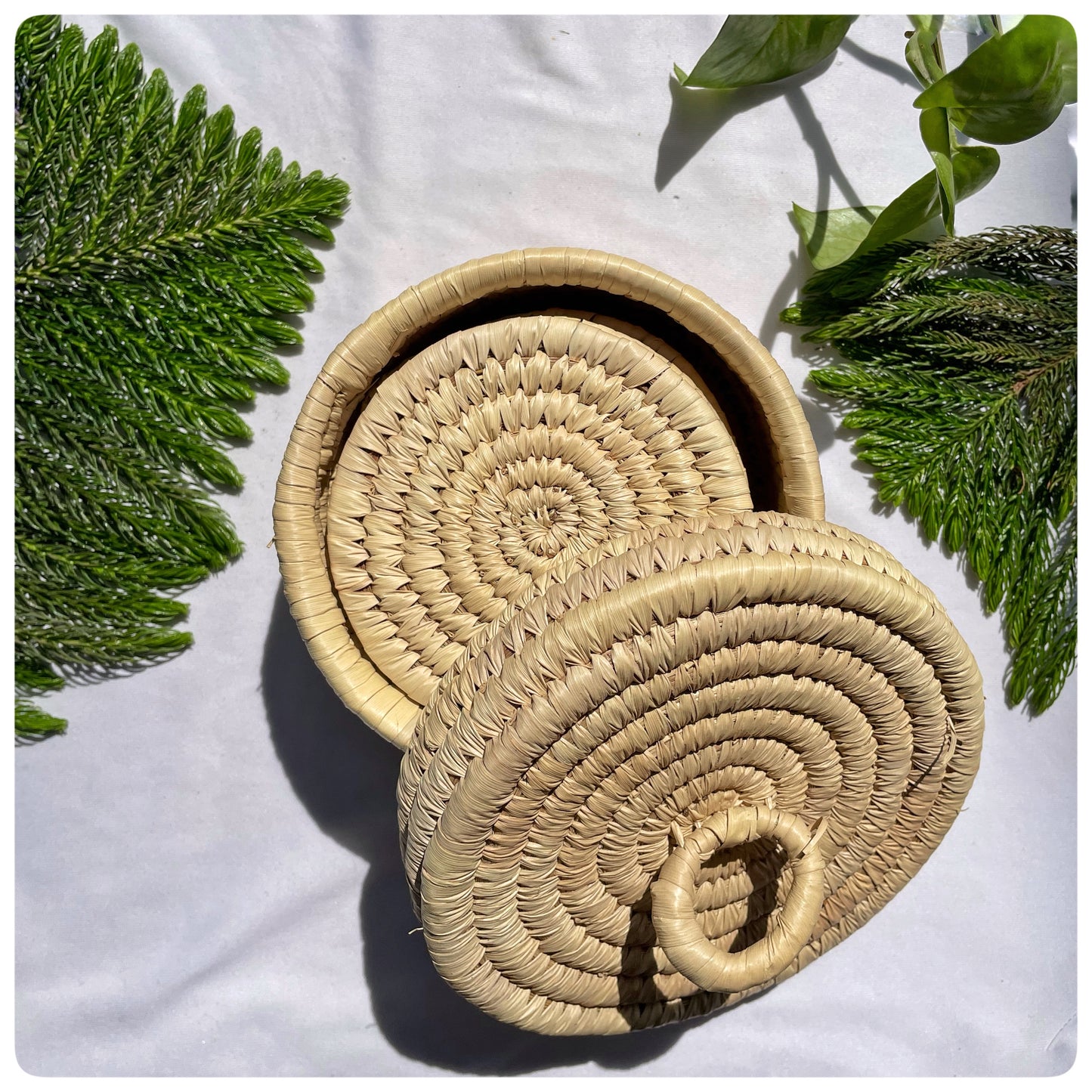 Handwoven Sabai Grass Coaster Set with Lid