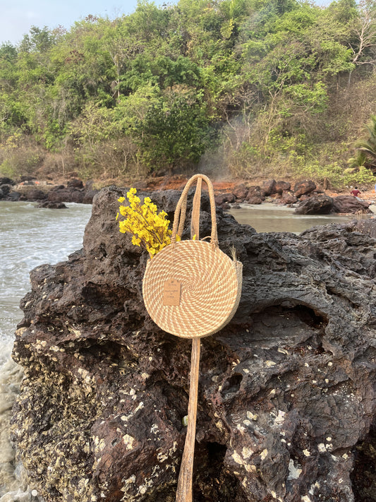 Handcrafted Sabai Grass Round Shoulder Bag - Eco-Friendly, Versatile & Stylish Outing