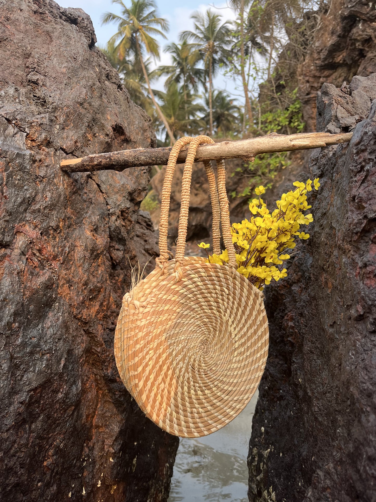 Handcrafted Sabai Grass Round Shoulder Bag - Eco-Friendly, Versatile & Stylish Outing